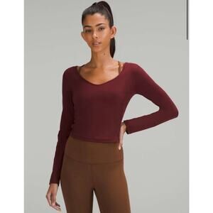 Lululemon Align Long Sleeve Crop Top Red Merlot Nulu Yoga Athletic Size 8